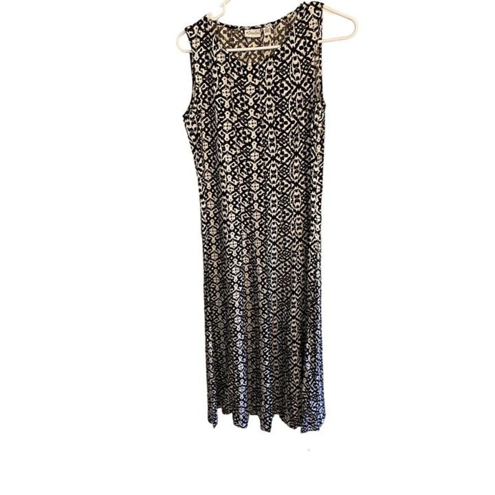 Kim Rogers Petite PS Black White Geometric Ikat Sleeveless Maxi Dress Zipper